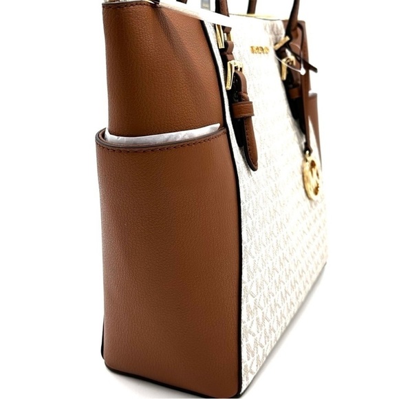 Michael Kors Large Charlotte Tote Bag Leather Vanilla - Picture 4 of 12